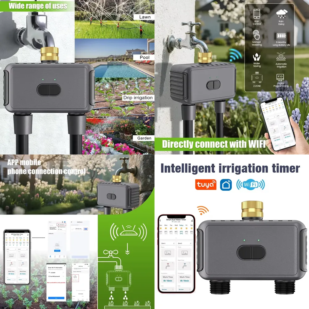 Smart Garden Water - WAP01 WLAN-App-gesteuerter Doppel-Schlauch-Bewässerungstimer, intelligenter Timer mit