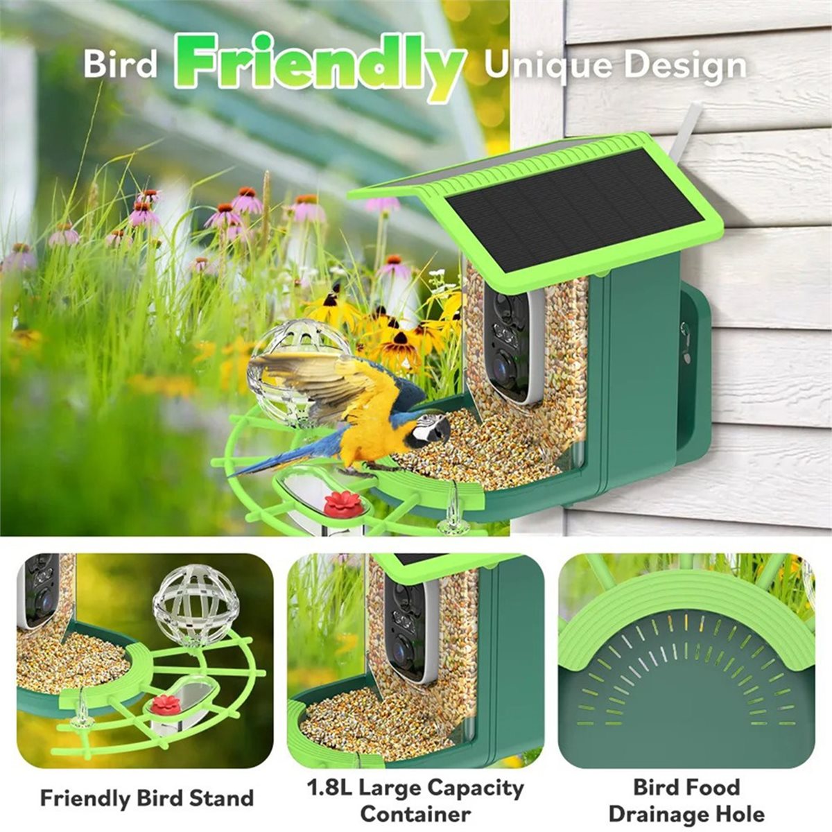 Smart Garden Video - ABPP Intelligente Vogelfutterkamera mit KI-Artenidentifikation, Solarbetrieben,